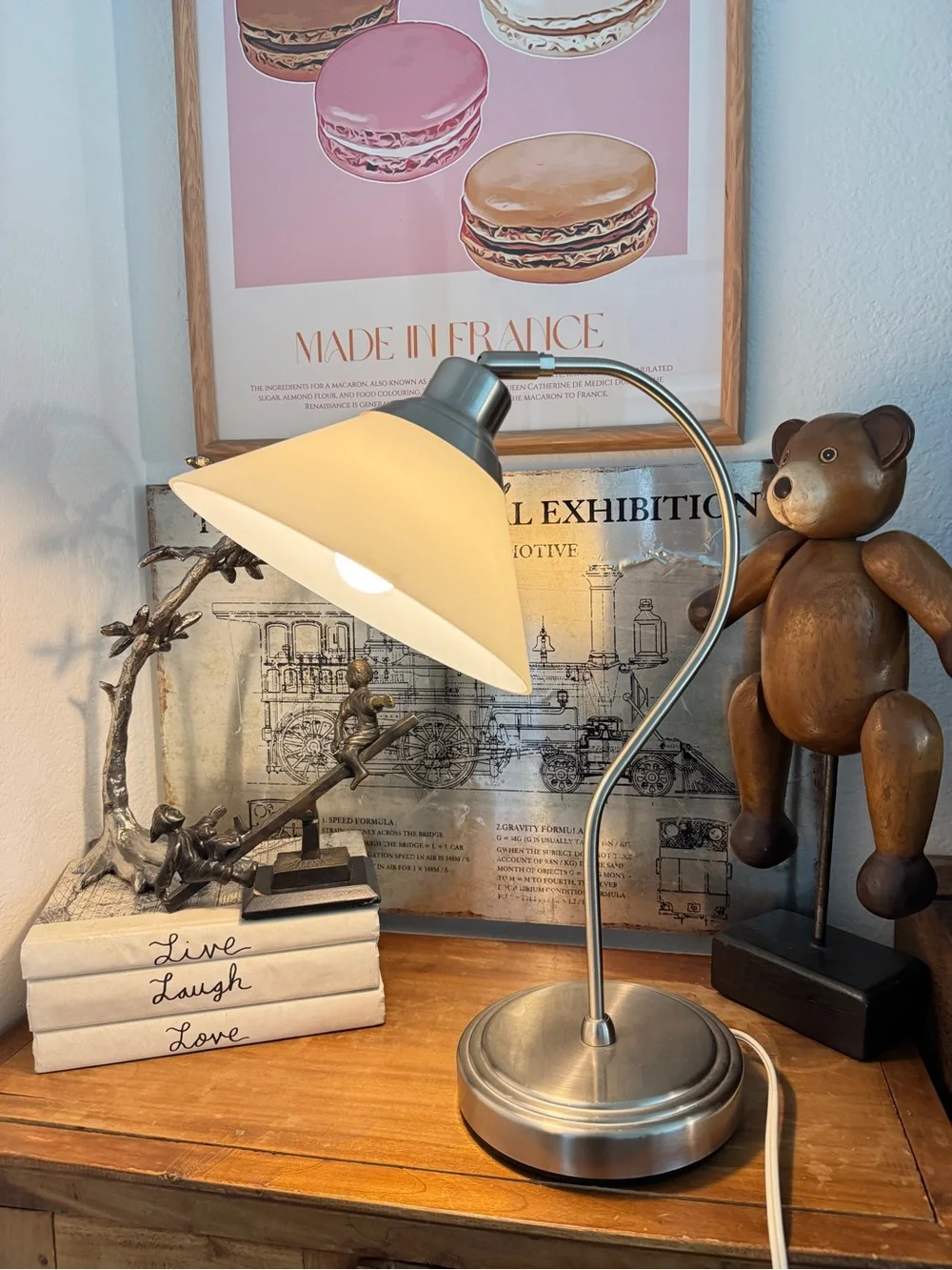 Vintage MCM IKEA Kroby Table Desk Lamp Milk Glass Brushed Nickle Finish